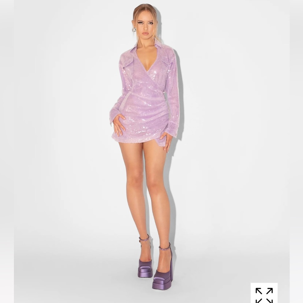 NWT Heiress Beverly Hills Lilac Sequin Shirt Dress